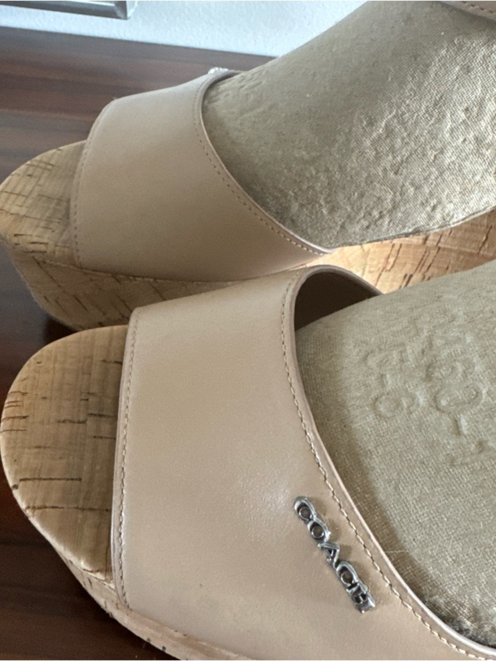COACH Becka Leather Cork Wedge Sandals Platform Nude Tan Size 8 - Picture 2 of 9